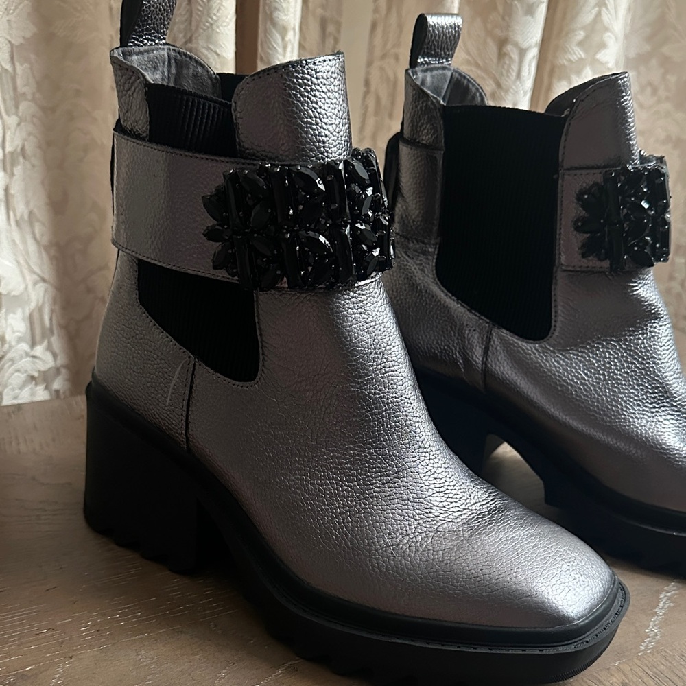 Karl Lagerfeld Metallic Silver Heeled Boots